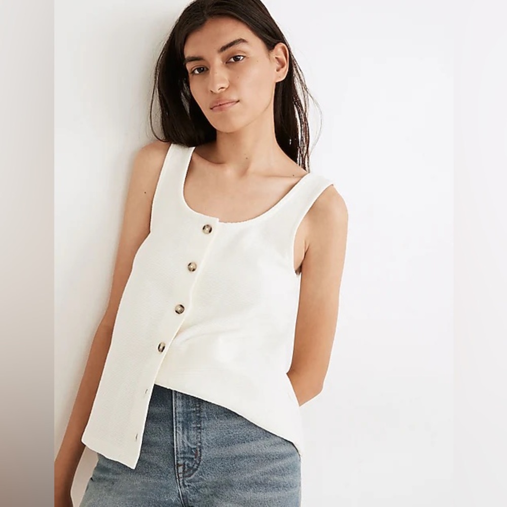 Madewell Ottoman Jacquard Button-front Tank in Antique Cream - 1X